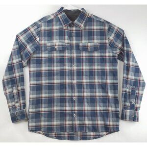 Swiss Tech Shirt Men Medium Blue Gray Plaid Stretch Collared Button-Up